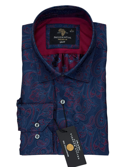 Presidential Premium Navy & Burgundy Paisley Pattern Jacquard Shirt